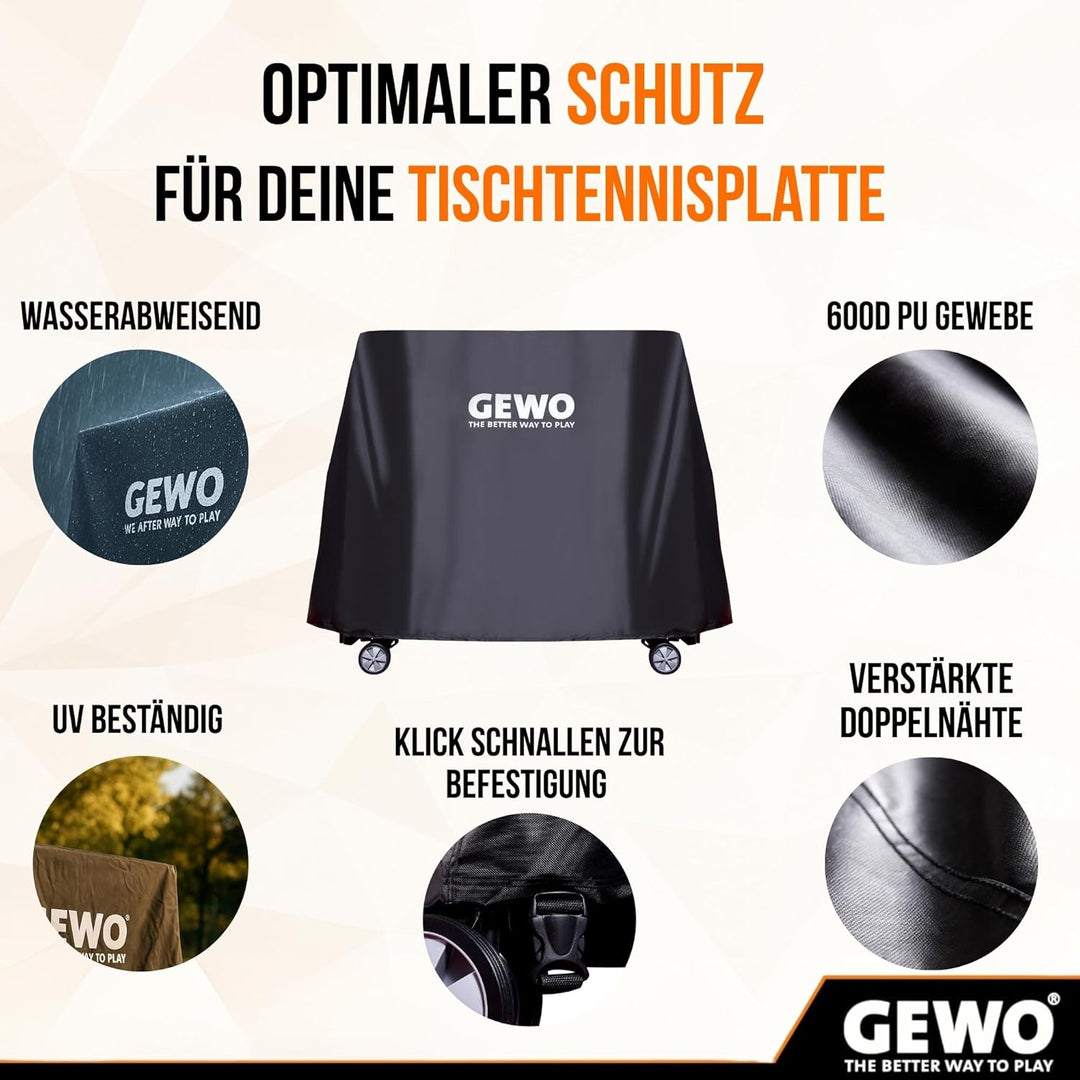 GEWO Robuste Universal Abdeckung für Tischtennisplatte Outdoor 600D Oxford Gewebe, Tischtennis Hülle