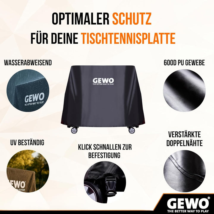 GEWO Robuste Universal Abdeckung für Tischtennisplatte Outdoor 600D Oxford Gewebe, Tischtennis Hülle