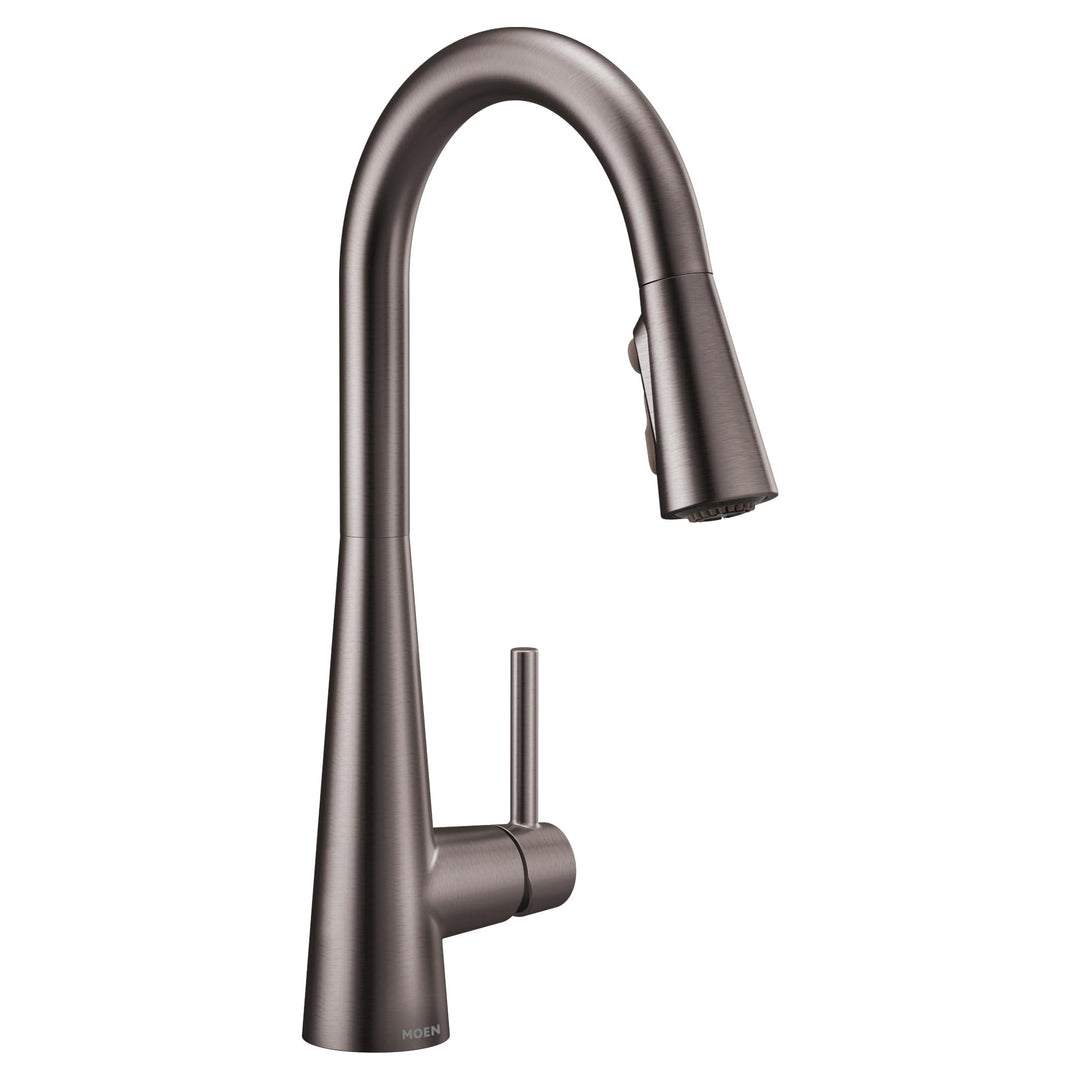 Moen Schlanke, schwarze Edelstahl-Küchenarmatur mit einem Griff, hoher Bogen, mit Power Boost, 7864B