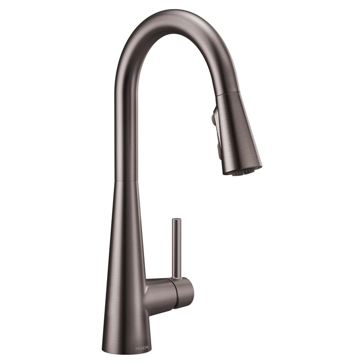 Moen Schlanke, schwarze Edelstahl-Küchenarmatur mit einem Griff, hoher Bogen, mit Power Boost, 7864B