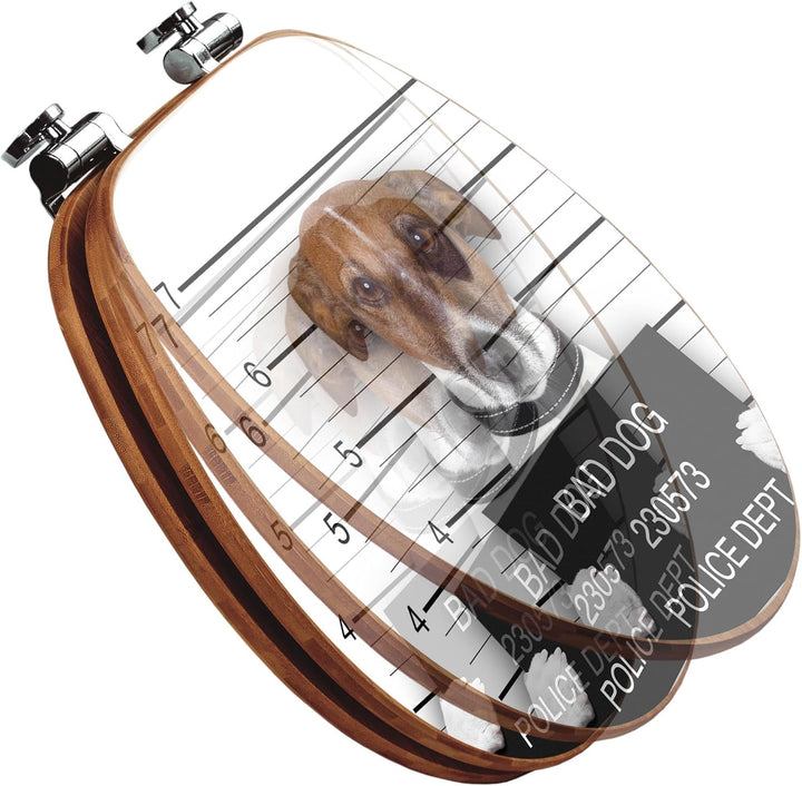 banjado® Design WC Sitz Bambus Absenkautomatik mit Motiv Bad Dog J. Russel/Toilettendeckel mit Absen