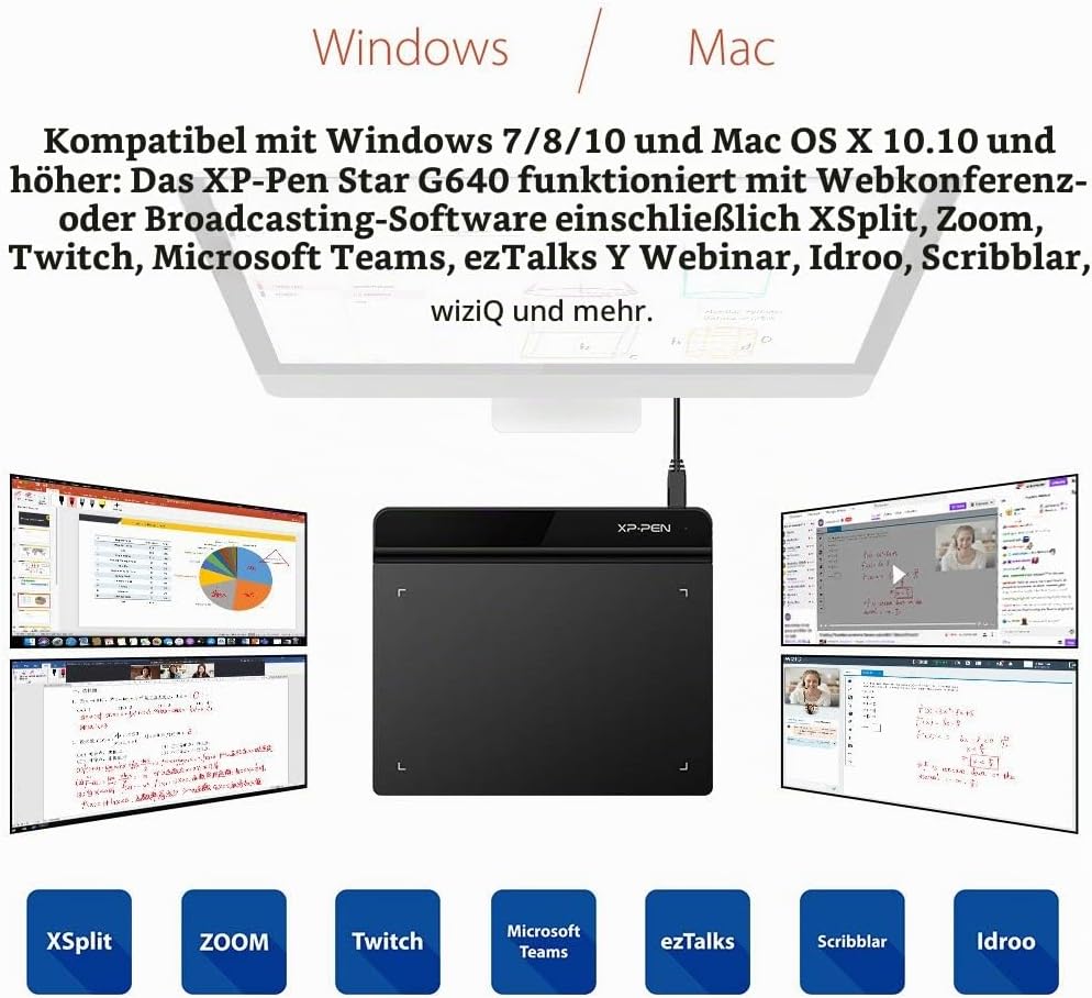 XP-PEN G640 Grafiktablett 6 x 4 Zoll Stift Tablet zum Zeichnen mit 20 Ersatzspitzen OSU Spiel Pen Ta