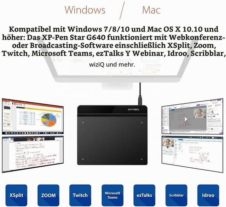 XP-PEN G640 Grafiktablett 6 x 4 Zoll Stift Tablet zum Zeichnen mit 20 Ersatzspitzen OSU Spiel Pen Ta