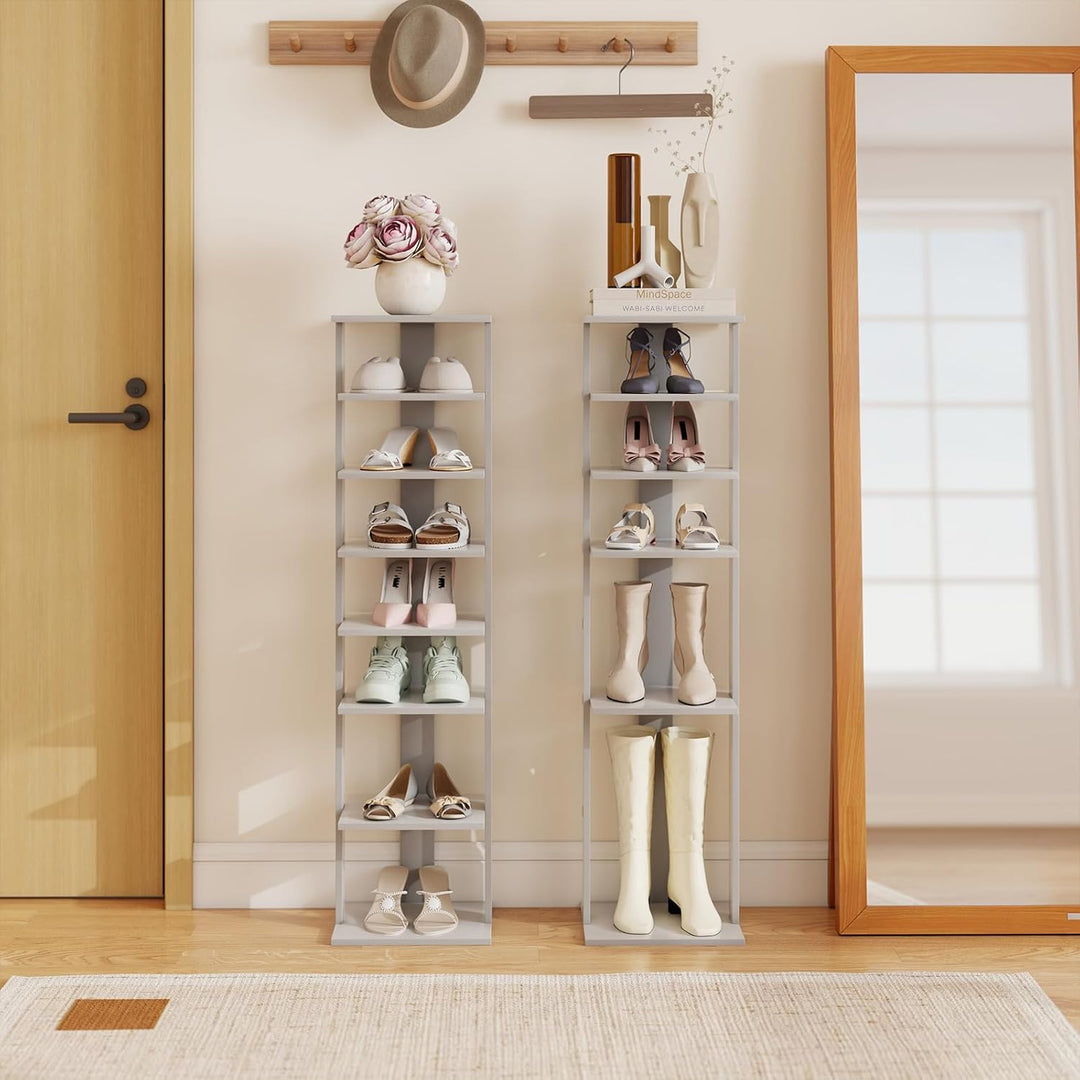 GIANTEX Schuhregal schmal und hoch, Schuhschrank Regal Holz 8 Ebenen, Schuhständer Schuhablage verti