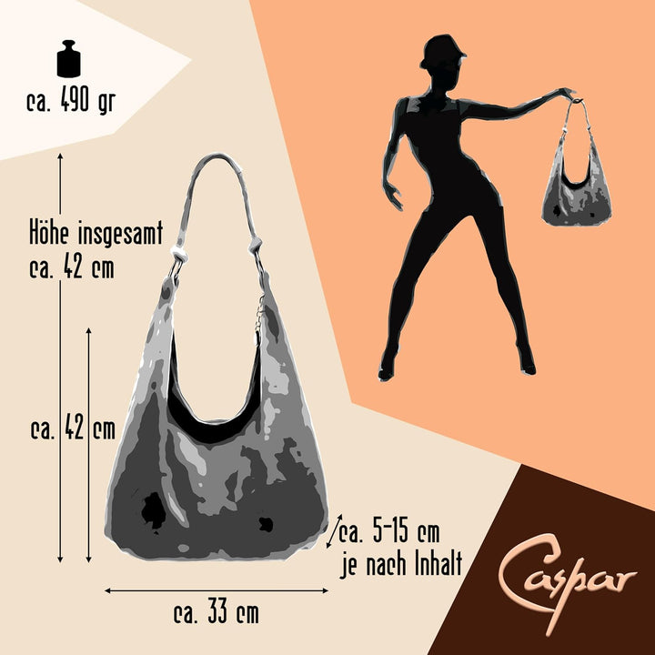 Caspar TL617 grosse Damen Vintage Veloursleder Tasche Dunkelgrau, Dunkelgrau