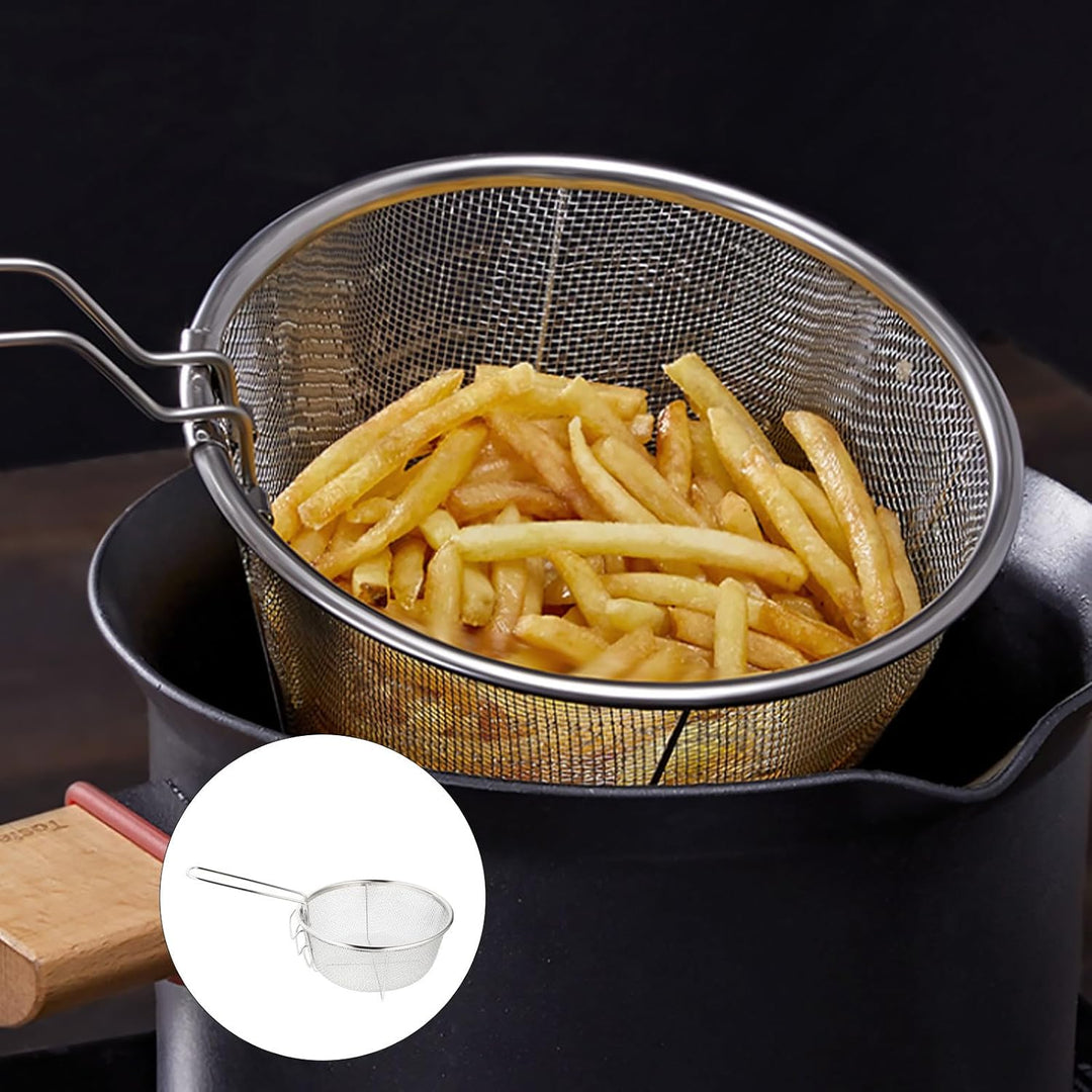 Frittierkorb aus Edelstahl 28cm mit Abnehmbarem Griff Rundes Sieb für Pommes Frites und Hähnchen zum