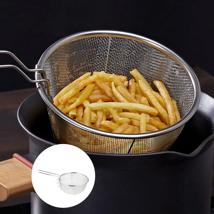 Frittierkorb aus Edelstahl 28cm mit Abnehmbarem Griff Rundes Sieb für Pommes Frites und Hähnchen zum