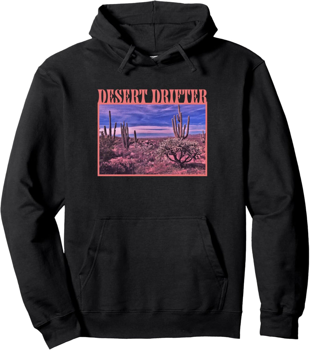 Desert Drifter Cactus Sunset Scene Pullover Hoodie