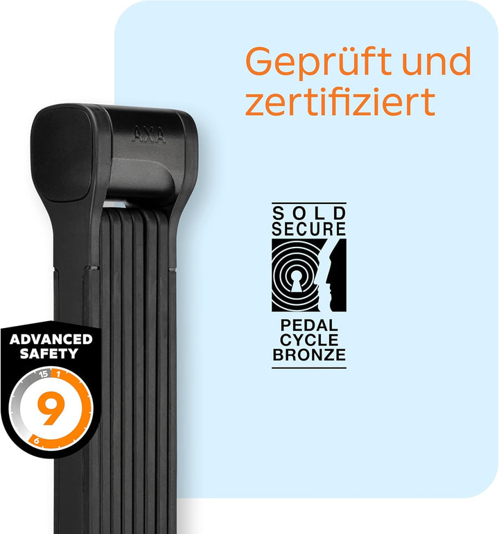 AXA Fold 130 Faltschloss – Länge 130 cm – Sicherheitsstufe 9 – Halterung inkl. Tracking-Tag-Fach – M