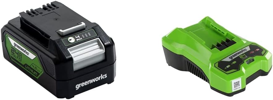 Greenworks Akku G24B4 & Tools Akku-Ladegerät G24C (Li-Ion 24 V 48W Output passend für alle Akkus der