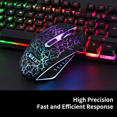 BAKTH Gaming Tastatur und Maus Set, LED Hintergrundbeleuchtung QWERTZ DE Layout, Regenbogen Farben B