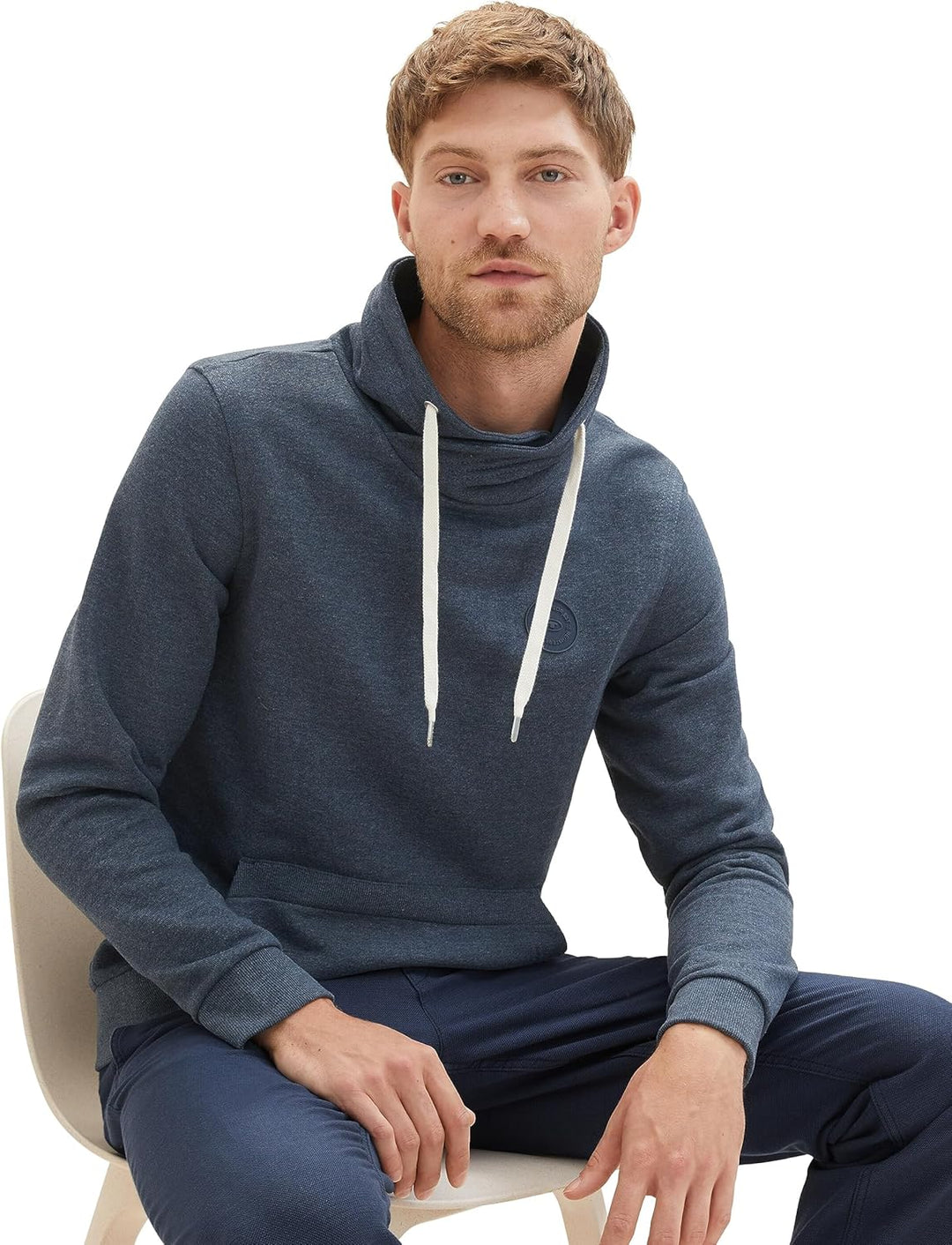 TOM TAILOR Herren Snood Sweatshirt mit Logo-Badge L 19024 - Sky Captain Blue White Melange, L 19024