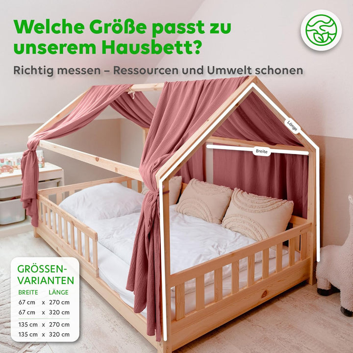 lilimaus Hausbett Himmel [Rosa] - Betthimmel Hausbett aus 100% Baumwolle Musselin Handmade - Stoffhi