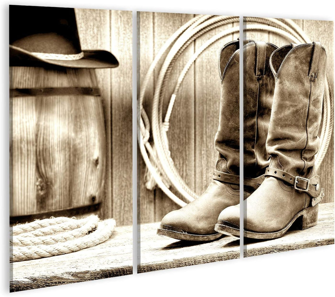 islandburner Bild auf Leinwand Amerikanischer Westen Rodeo Cowboystiefel Alte Ranch Scheune Bilder W