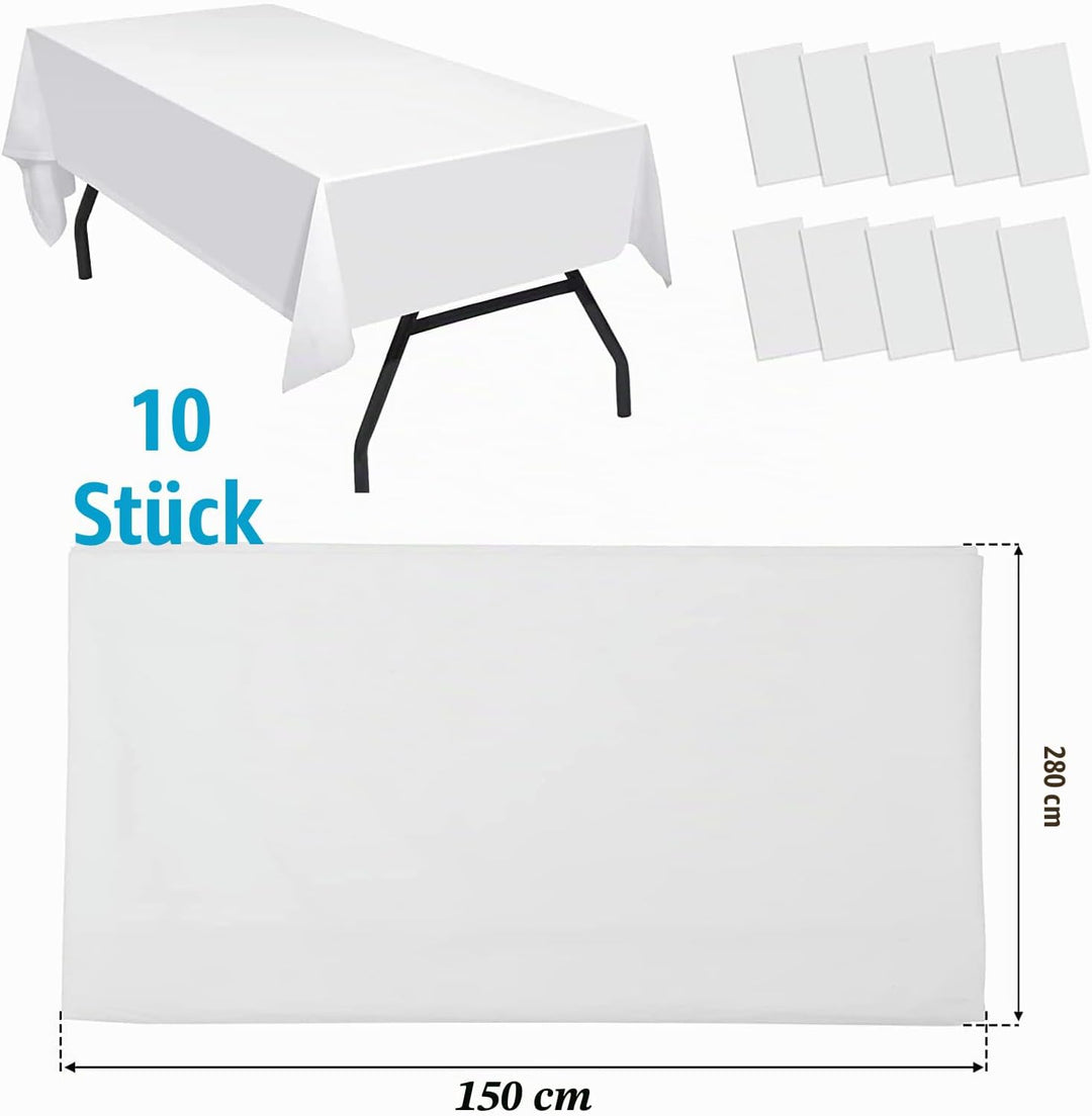 xiaozhifu 10 Stück Einweg Tischdecke Weiss,Einweg Tischdecke für Hochzeit 150cm x 280cm,Wasserdicht