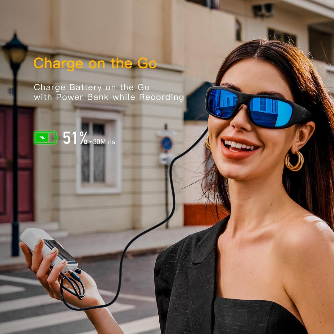 OhO Video Glasses Pro,24M Resolution H.265 Sports Sunglasses Camera with 32GB Memory, Black-black Le