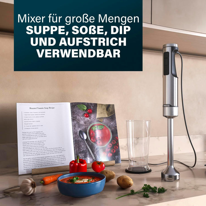 Princess Edelstahl-Stabmixer Prof XXL, 1500W, 50cm Extra-Langer Stab, 5 Geschwindigkeiten, Turbofunk