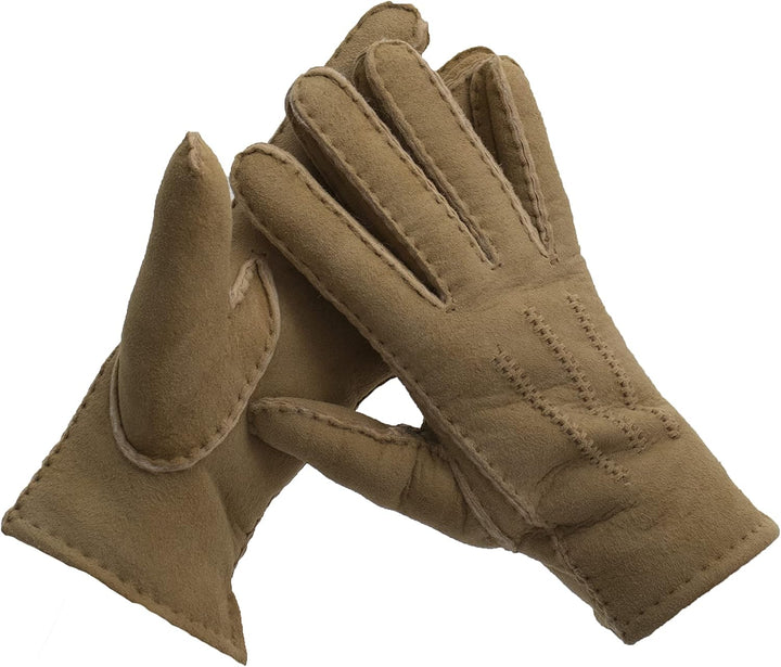 Reissner Lammfelle warme Merino Lammfell Handschuhe für Damen und Herren HDS-FINGER1 in beige, braun