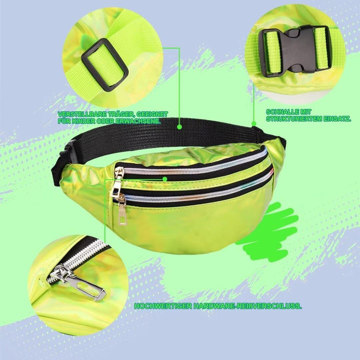 WILDPARTY 80er Jahre Outfit Damen Set, T-Shirt, Tutu, Gürteltasche, Stirnband, Ohrring, Halskette, N