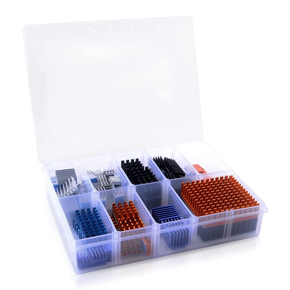 GeeekPi 102 PCS (12 Verschiedene Grössen) Kühlkörper Kit mit leitfähigem Klebeband, Aluminium Kühlkö