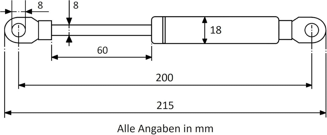 Secuplan Gasdruckfeder 200 mm, 60 mm Hub, 40 N, Ø 8/6 mm, abnehmb. Augen Gasdruckdämpfer, Gasfeder f