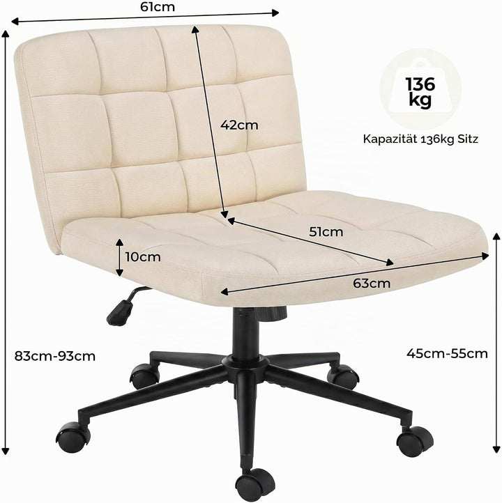 Clevich Bürostuhl Ohne Armlehne, Breiter Schneidersitz Stuhl für Schneidersitz Ergonomischer Höhenve