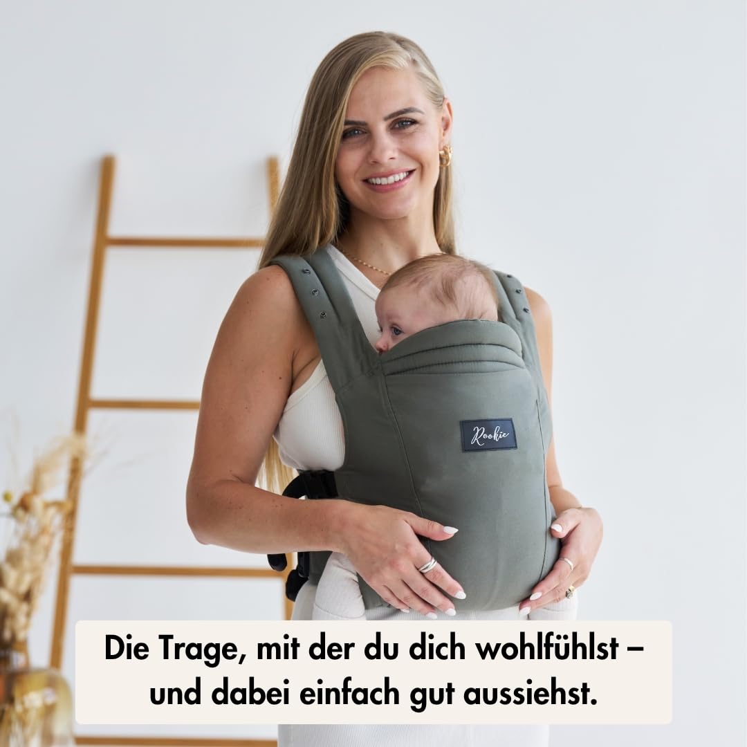 Rookie Babytrage ab Geburt - Ergonomisch, Bequem, Bio-Stoffe - Premium Elite Design - Baby Trage sch