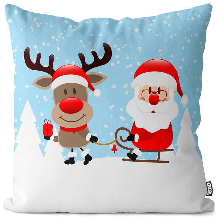VOID Nikolaus Rentier Schlitten Kissenbezug Kissenhülle Sofakissen Kissen Deko Weihnachten Winter We