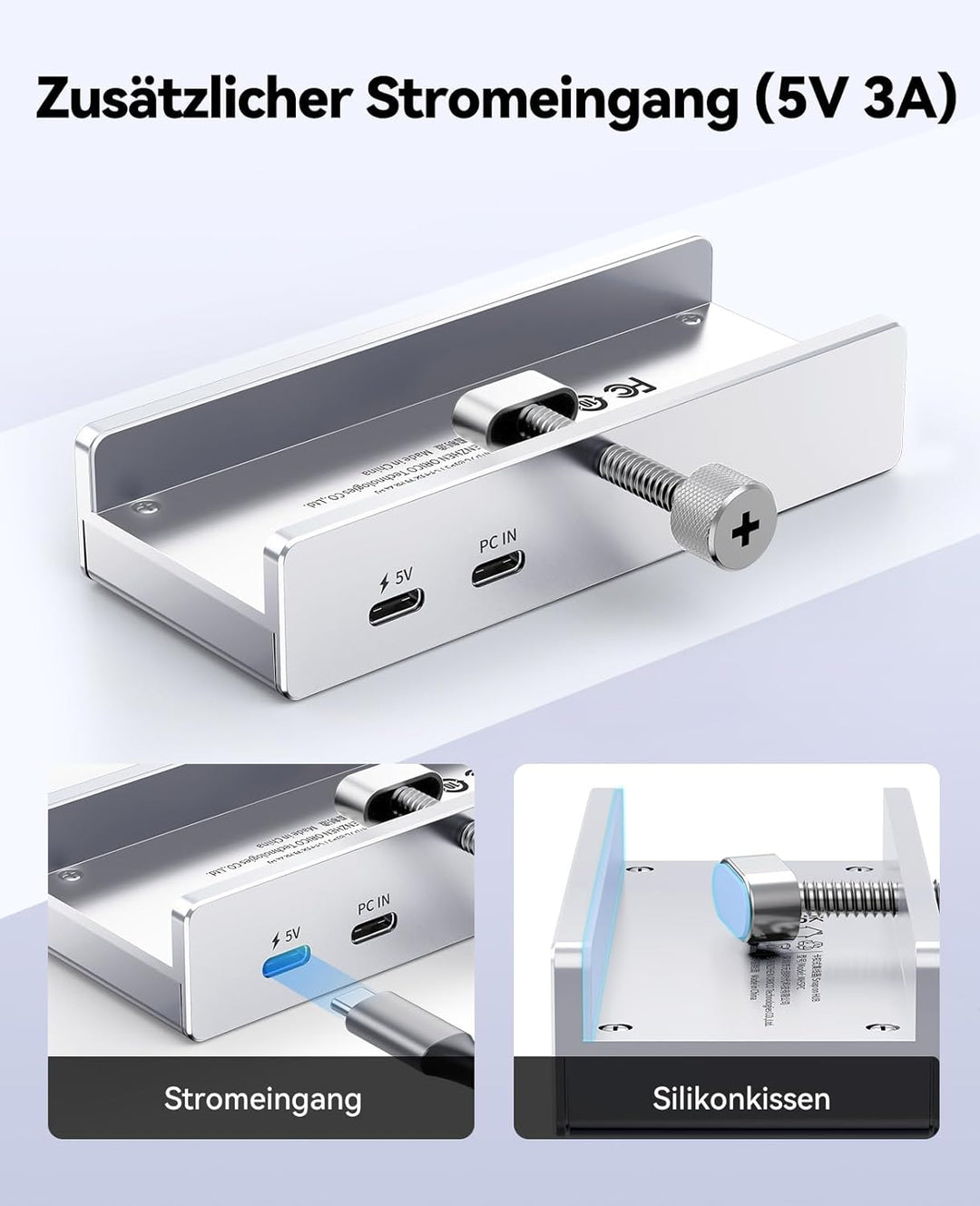 ORICO USB Hub 3.2, Aluminum USB-Hub und 5V Stromversorgung, 10Gbit/s 3 Port s USB Verteiler, SD/TF K