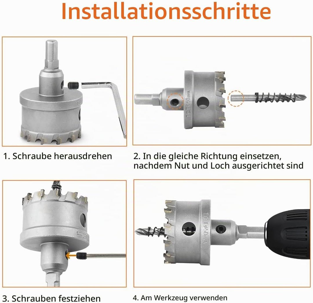 Meccion Lochsäge Hartmetall-Bohrer, Hochwertiger TCT Metall Lochsäge Bohrer für Edelstahl, Eisen, Le