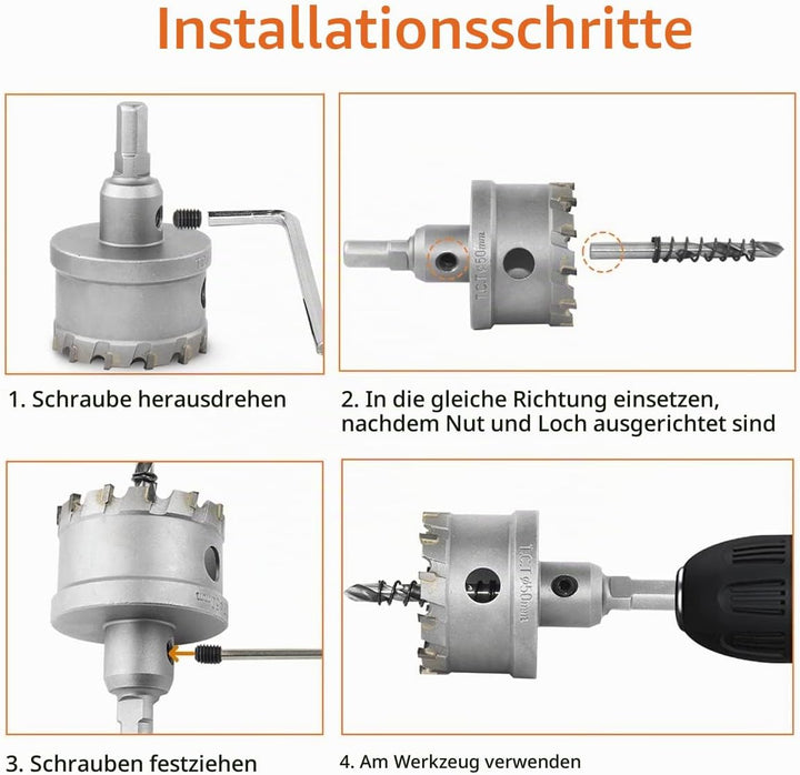 Meccion Lochsäge Hartmetall-Bohrer, Hochwertiger TCT Metall Lochsäge Bohrer für Edelstahl, Eisen, Le