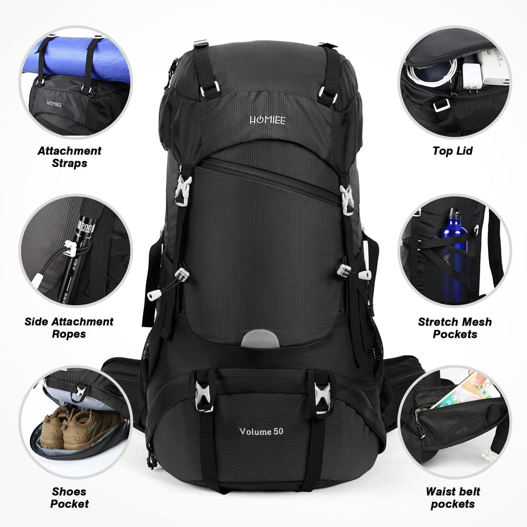 HOMIEE Wanderrucksack 50L, Herren Damen Wasserdichter Trekkingrucksack Reiserucksack Outdoor Wandern