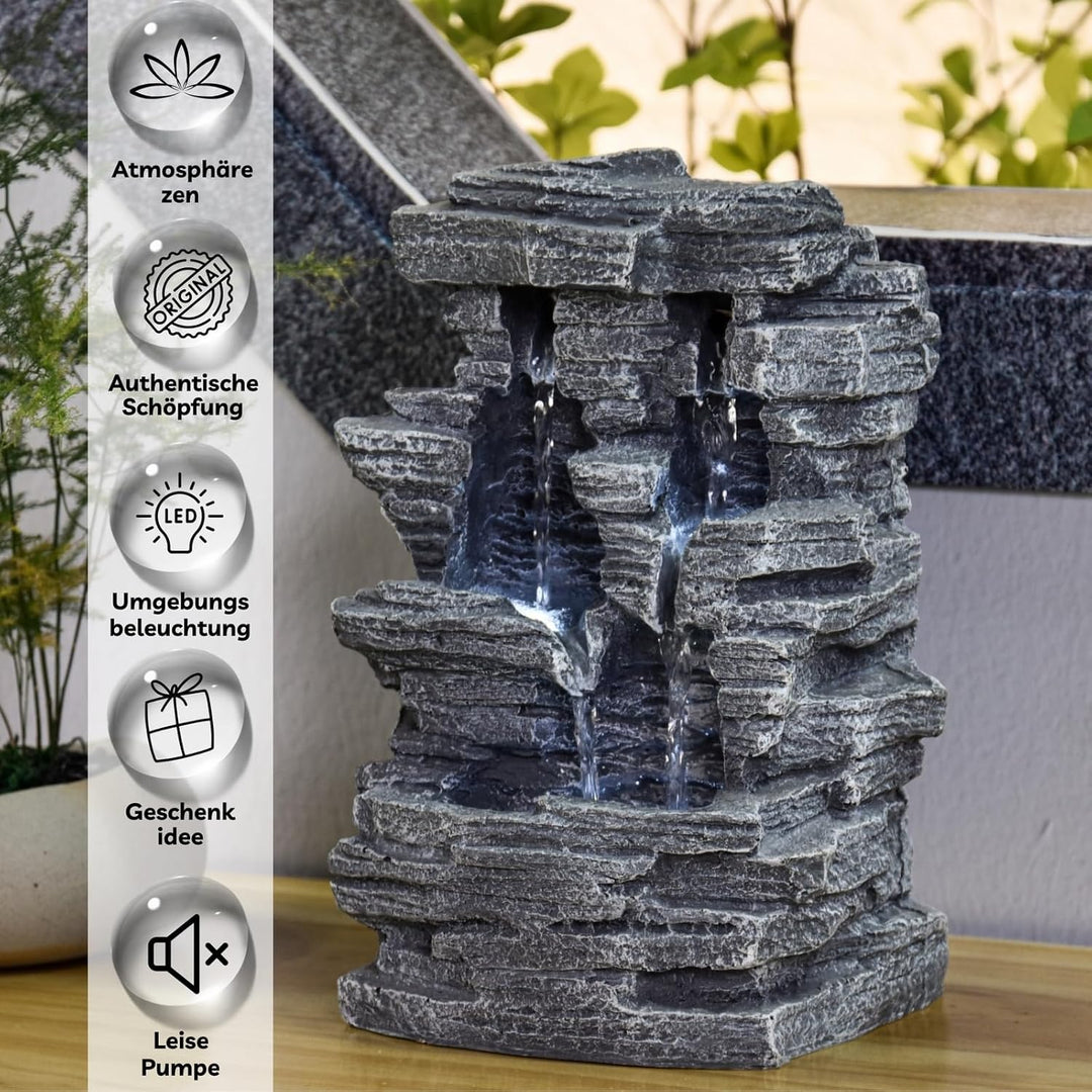 Zen'Light Innenbrunnen Nature Cascade Effect Stone Felslicht Weiss, Geschenkidee, bewegliche Innenau