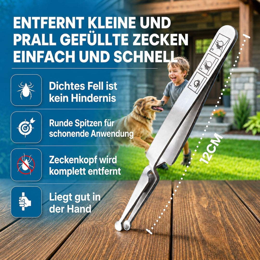 REMOS Zeckenzange/Zeckenpinzette aus rostfreiem Edelstahl löffelförmig mit Kreuzgriff für Tiere