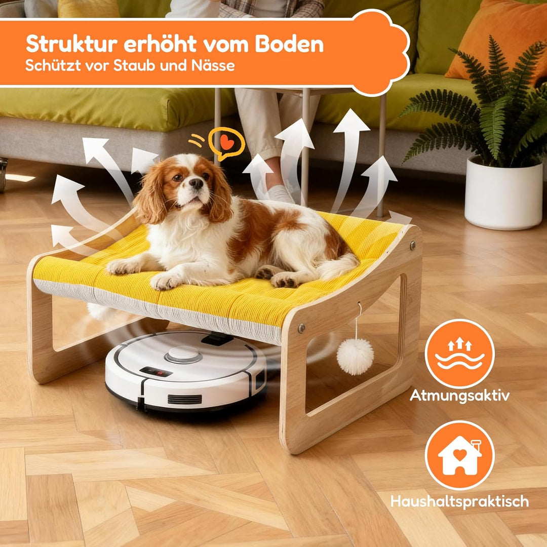 BSWAY Erhöhtes Katzenbett Sofa aus Holz - sonnengelbes Katzensofa 53x40 cm modischer Katzenstuhl mit