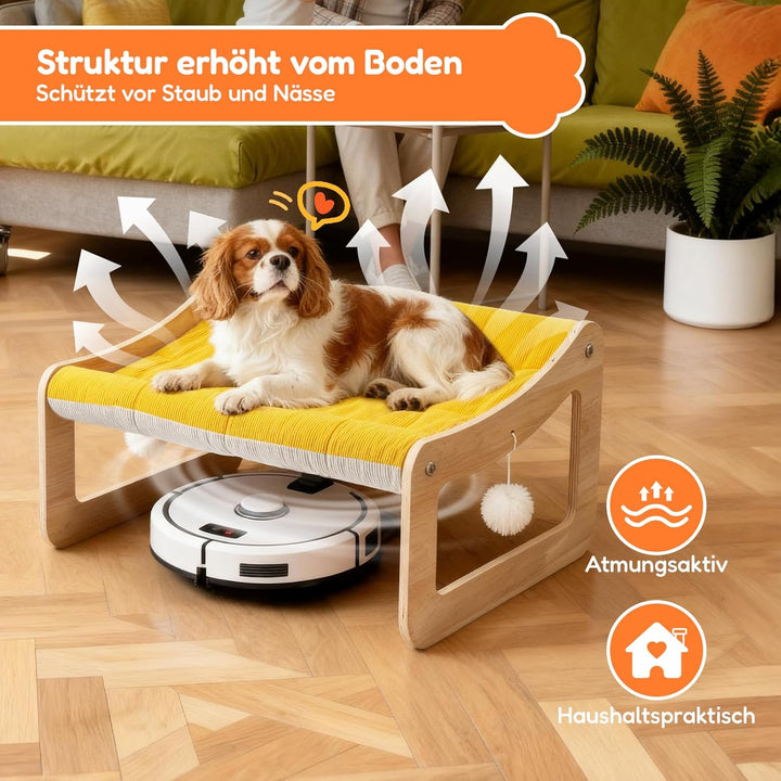 BSWAY Erhöhtes Katzenbett Sofa aus Holz - sonnengelbes Katzensofa 53x40 cm modischer Katzenstuhl mit