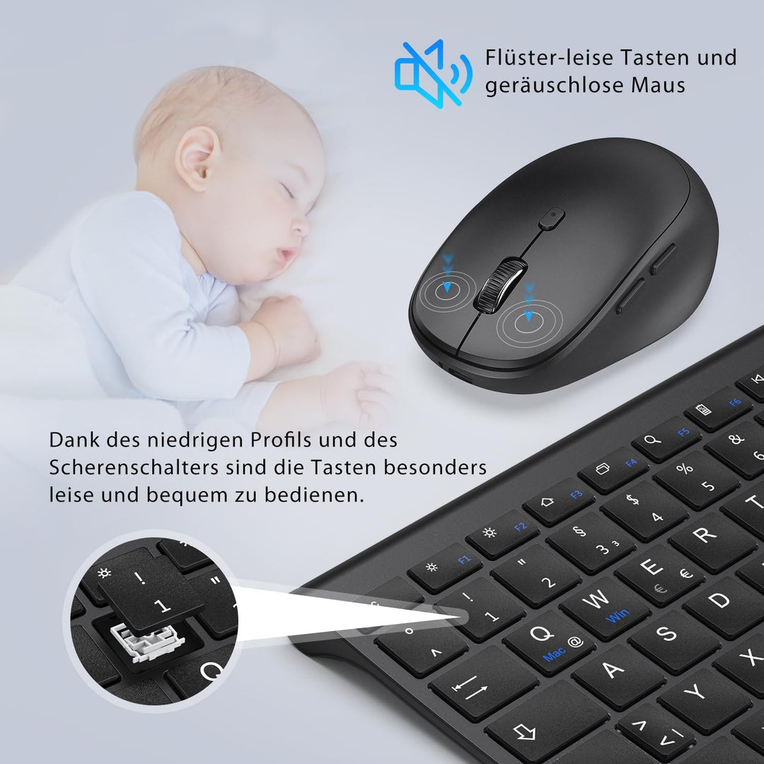 iClever Bluetooth Tastatur mit Maus, Wiederaufladbare Dualmodus USB & Bluetooth Tastatur aus Metall,
