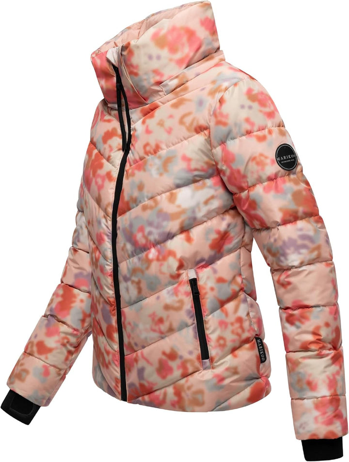 MARIKOO Damen Winterjacke warme Steppjacke mit abnehmbarer Kapuze Samuiaa XVI XS-3XL XS Wild Flower,