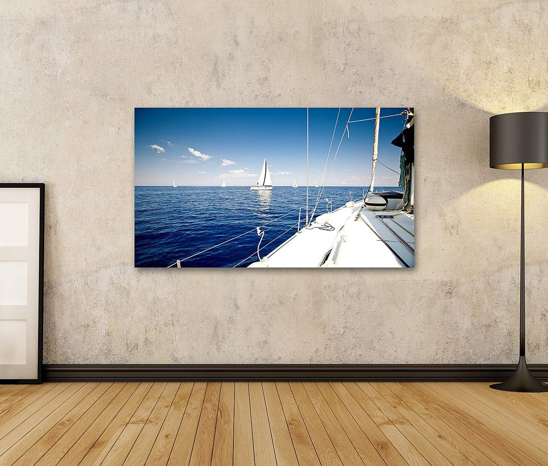 islandburner Bild auf Leinwand Segelschiff Yacht Mit Weissen Segeln Auf Offenem Meer Luxusboot 10A B