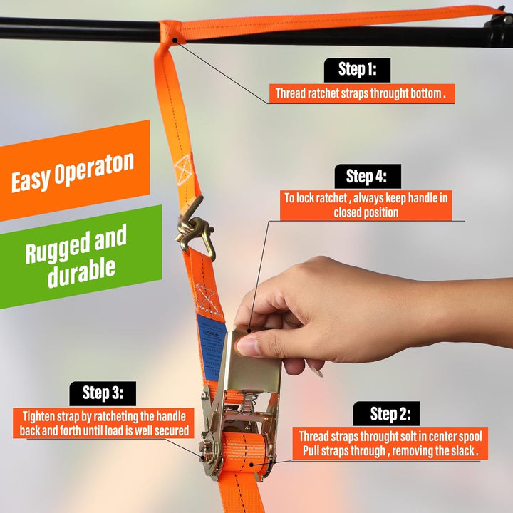 16 Set Spanngurt mit Ratsche und J Haken,1000 kg Zurrgurt Ratschengurt 4 mX25 mm,Frachtgurte für Umg