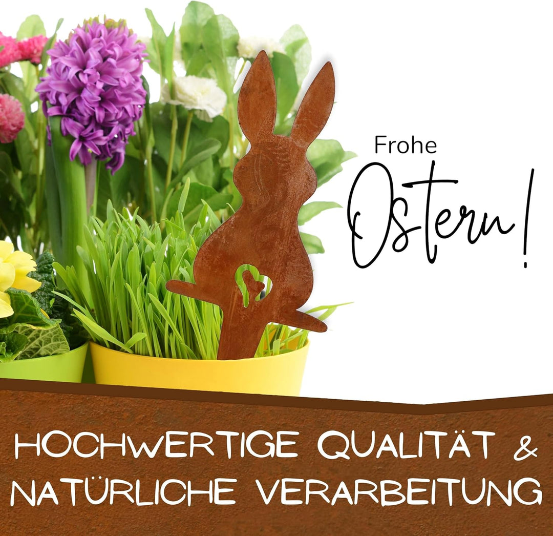 Rostikal Gartenstecker Hase 3er Set – Wetterfeste Cortenstahl Deko für Garten, Balkon oder Wohnzimme