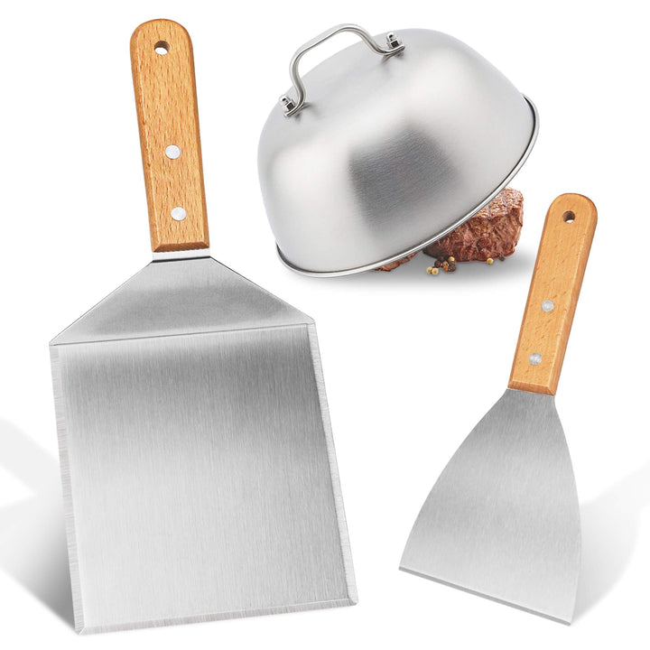 3-Stück Burger-Set, Grillspachtel Edelstahl, Grillwender mit Burger Cover, Pfannenwender Spachtel Mi