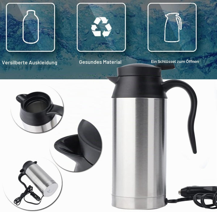 Wasserkocher 12V, 600ml 120W Auto Edelstahl Wasserkocher,für Fernverkehr Autofahrt Camping im Freien