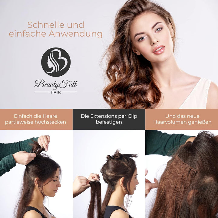 Beauty Full Hair Clip in Extensions Echthaar 45cm 100g Dunkelbraun | Haarverlängerung Echthaar Clip