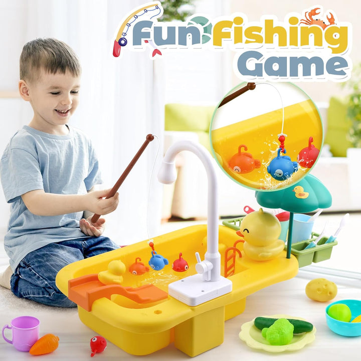 FRUSE Küchenspüle Spielzeug Set,Kinderwaschbecken mit Elektrischen Wasserhahn,Kinder Küchenset, Ange