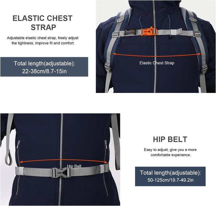 Mountaintop 20L Wanderrucksack Herren Damen Reiserucksack Blau mit Orange, Blau mit Orange