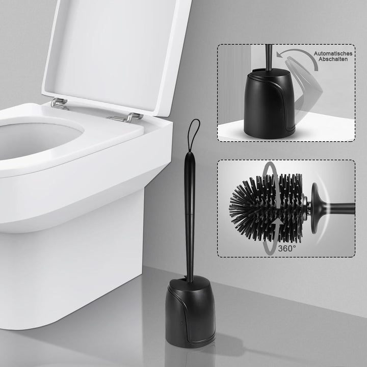 WC Bürste mit Halter Silikon Toilettenbürste Set Langer Stiel klobürste und Automatisches Schliessen