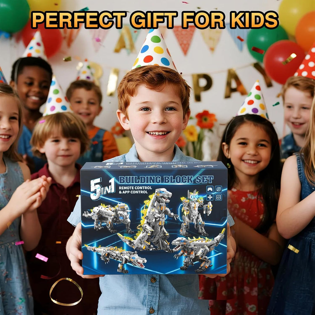 Technik Roboter Bauspielzeug für Kinder,5 in 1 App & Fernsteuerung Technic Roboter Dinosaurier Monst