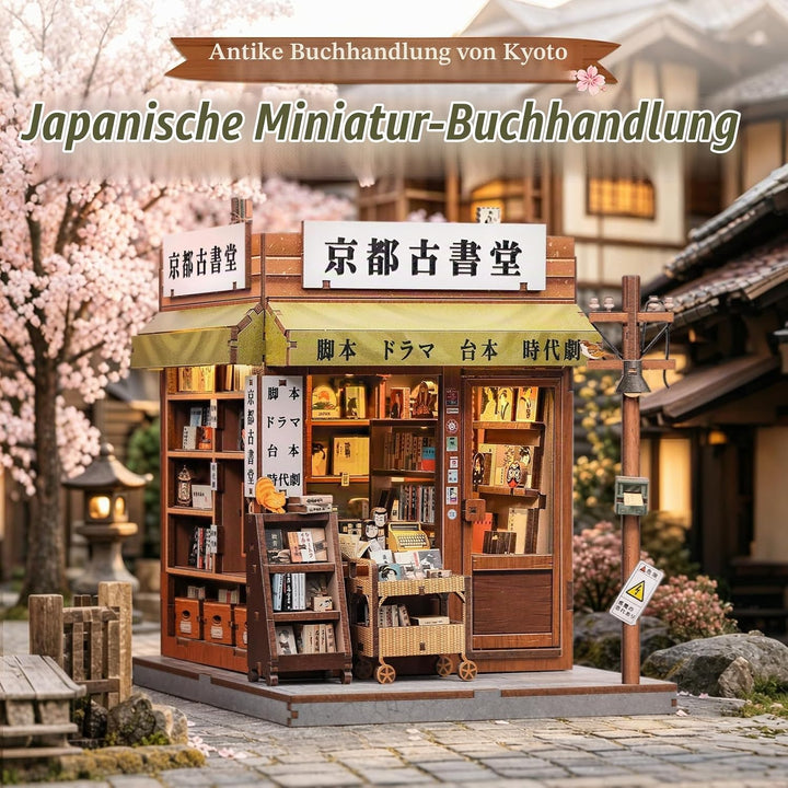 Fsolis Book Nook Japan Kit Antiquariat von Kyoto 3D Holz Puzzle | Miniaturhaus, Japanisches Puppenha