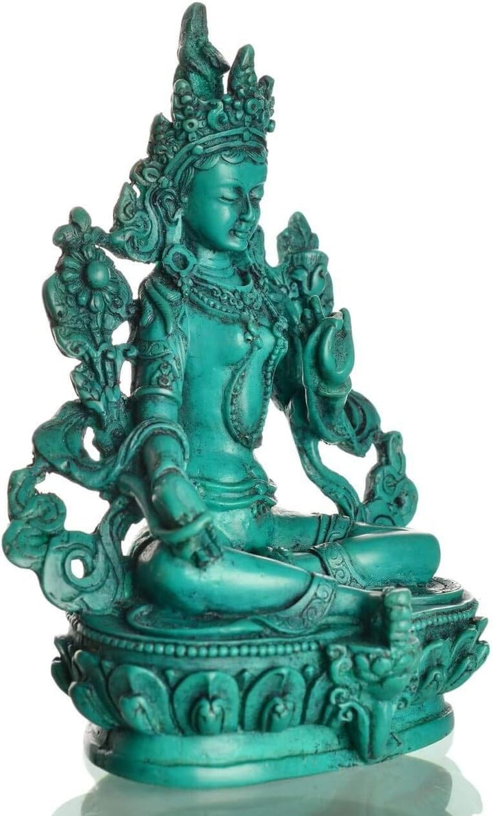 BUDDHAFIGUREN/Billy Held Grüne Tara Figur Buddha Statue, Resin, Türkis, 15 cm